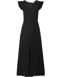 Tome Ruffle Trimmed Cotton Voile Midi Dress Black