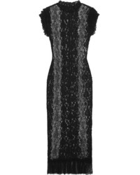 Dolce & Gabbana Ruffled Stretch Lace Midi Dress Black