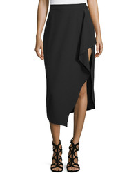 Asymmetric Draped Midi Skirt Black