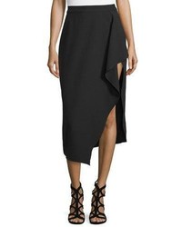 Asymmetric Draped Midi Skirt Black