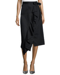 Robert Rodriguez Asymmetric Ruffle Wrap Midi Skirt Black