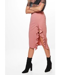 Boohoo Carmel Ruffle Split Midi Skirt