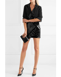 Saint Laurent Ruffled Glossed Textured Leather Mini Skirt Black