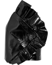 Saint Laurent Ruffled Glossed Textured Leather Mini Skirt Black