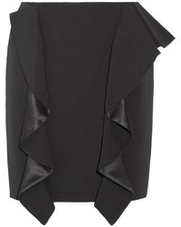 Givenchy Ruffled Silk Satin Paneled Grain De Poudre Wool Mini Skirt Black