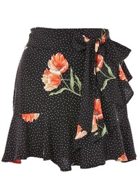 Topshop Spot Flower Ruffle Mini Skirt