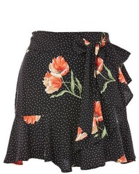 Topshop Spot Flower Ruffle Mini Skirt
