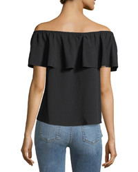7 For All Mankind Off The Shoulder Ruffled Crepe Top