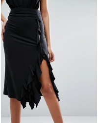 Asos Pencil Skirt In Slinky Jersey With Ruffle Detail