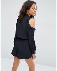 Asos Cold Shoulder Shirt Romper With Ruffles