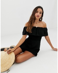 ASOS DESIGN Off Shoulder Ruffle Playsuit With Shirring
