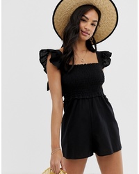 ASOS DESIGN Shirred Playsuit With Frill Sleeve