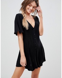 ASOS DESIGN Swing Playsuit In Crinkle With Button Detail
