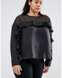 Asos Curve Curve Ruffle Top In Satin With Sheer Panel