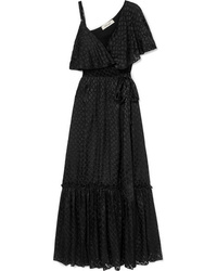 Black Ruffle Satin Maxi Dress