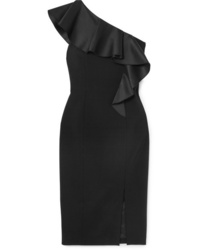 Michael Kors Collection One Shoulder Ruffled Med Wool Blend Crepe Dress