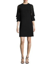 Michael Kors Michl Kors Collection Ruffled Lace Sleeve Shift Dress Black