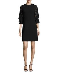 Michael Kors Michl Kors Collection Ruffled Lace Sleeve Shift Dress Black