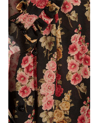 Vilshenko Becca Ruffled Floral Print Silk Georgette Blouse Black