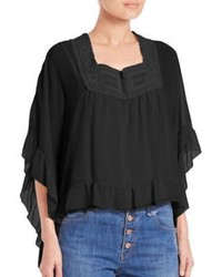 See by Chloe Ruffle Sleeve Embroidered Silk Top