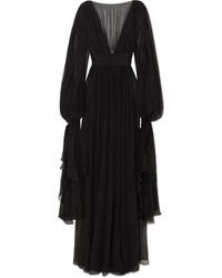 Saint Laurent Ruffled Tiered Silk Chiffon Gown