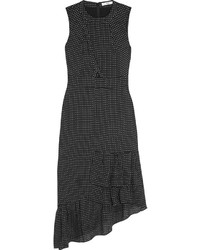 Black Ruffle Silk Midi Dress