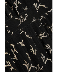 Mes Demoiselles Flocon Ruffled Printed Silk Crepe De Chine Midi Dress Black