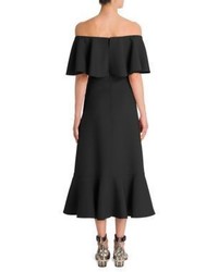 Valentino Off The Shoulder Wool Silk Midi Dress