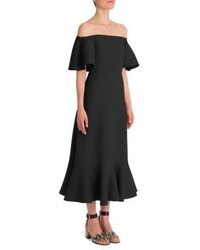 Valentino Off The Shoulder Wool Silk Midi Dress