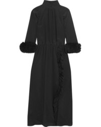 Prada Ruffled Silk Crepe De Chine Midi Dress Black