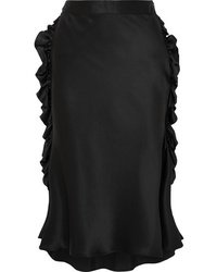 Black Ruffle Silk Midi Skirt