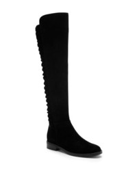Black Ruffle Suede Over The Knee Boots