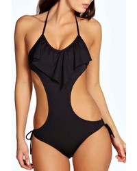 Boohoo Andalucia Textured Ruffle Detail Swimsuit