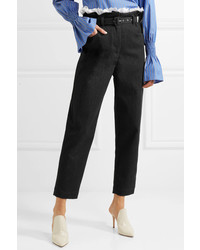 Isa Arfen Ruffled Broderie Anglaise Trimmed Tapered Pants Black