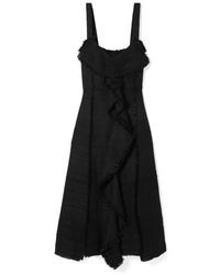 Black Ruffle Tweed Midi Dress