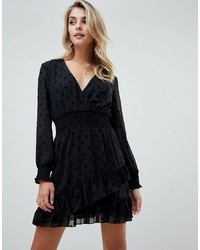 Black Ruffle Velvet Fit and Flare Dress