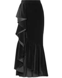 Black Ruffle Velvet Maxi Skirt