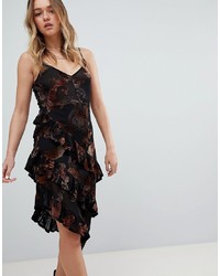 Black Ruffle Velvet Sheath Dress