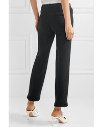 Michael Kors Collection Ruffle Trimmed Wool Blend Crepe Straight Leg Pants