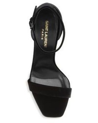 Saint Laurent Amber Velvet Ankle Strap Sandals