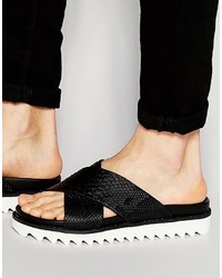 Asos Brand Slider Sandals With Black Snakeskin Effect