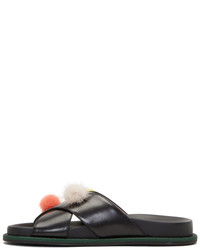 Fendi Black Fur Pom Pom Sandals