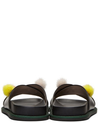 Fendi Black Fur Pom Pom Sandals