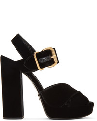 Prada Black Velvet Platform Sandals