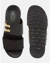 Asos Brand Slider Sandals In Black Neoprene With Clasp