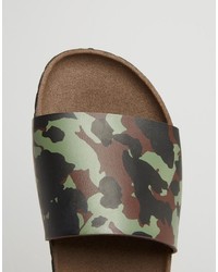 Asos Brand Slider Sandals With Camo Print