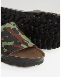 Asos Brand Slider Sandals With Camo Print