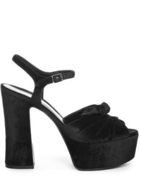Saint Laurent Candy Bow Detail Velvet Platform Sandals
