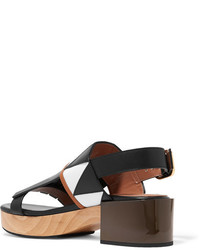 Marni Fringed Smooth And Patent Leather Slingback Sandals Black