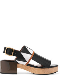 Marni Fringed Smooth And Patent Leather Slingback Sandals Black